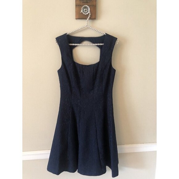 NWT BCBG Paris Womens Size 6 Sally Dress Navy Blue Lace Cutout Fit & Flare - Picture 1 of 8